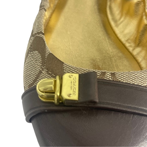 Coach Delphine Signature Ballet Flats Size 8.5 Brown Khaki Buckle Detail - Picture 5 of 13